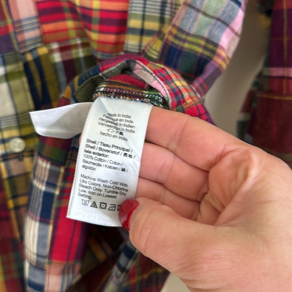 J.Crew Indian Madras Plaid Patchwork Button Down - image 4